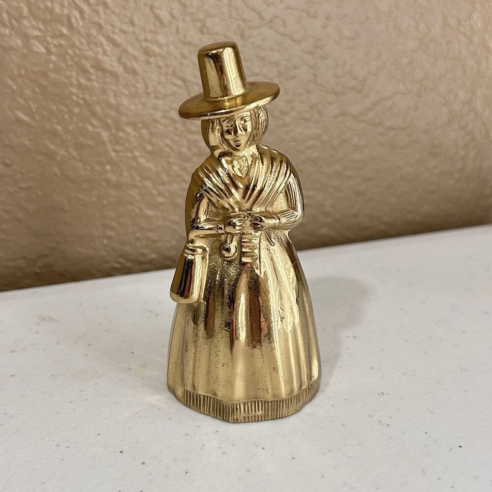 Vintage German Bavarian Welsch Woman Brass Bell Collectible Gold Color Pilgrim
